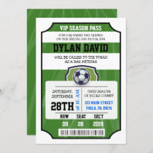 SOCCER VIP TICKET Bar Bat Mitzvah Convite