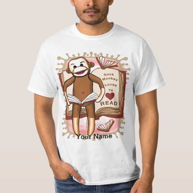 Sock Monkey Lendo T-Shirt (Frente)
