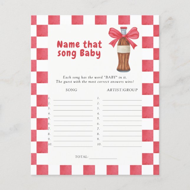 Soda baby shower Name that song baby game (Frente)