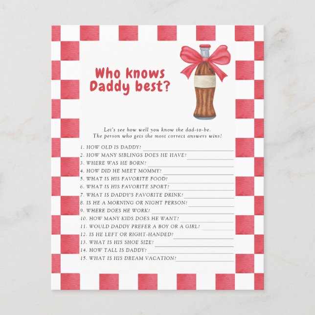Soda baby shower Who knows daddy best game (Frente)