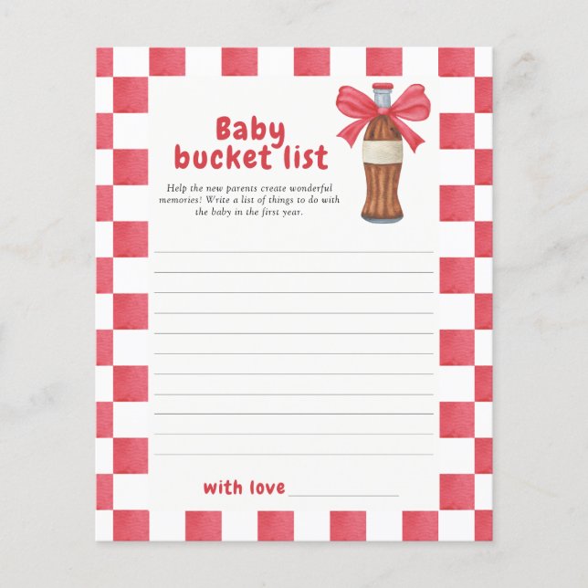 Soda & Bow baby shower - Baby bucket list game (Frente)