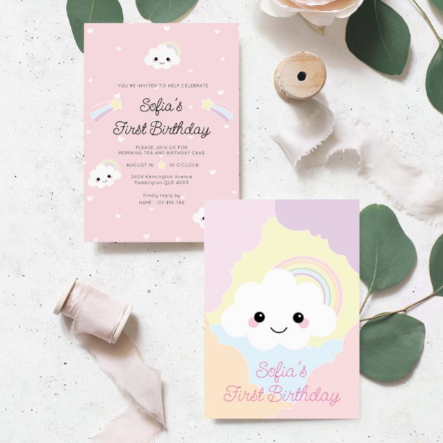 Sofia Cloud Primeiro Convite de Aniversário (Sofia Cloud First Birthday Invitation )