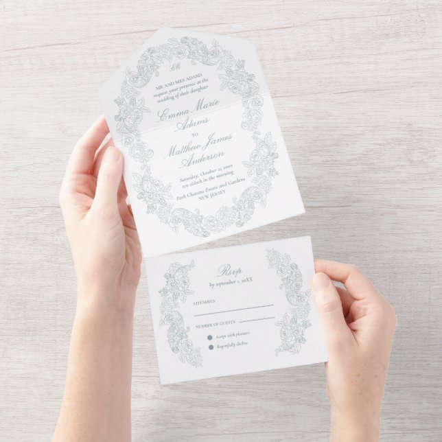 Sofisticado Casamento Clássico Azul Regência Scrip (Tearaway)