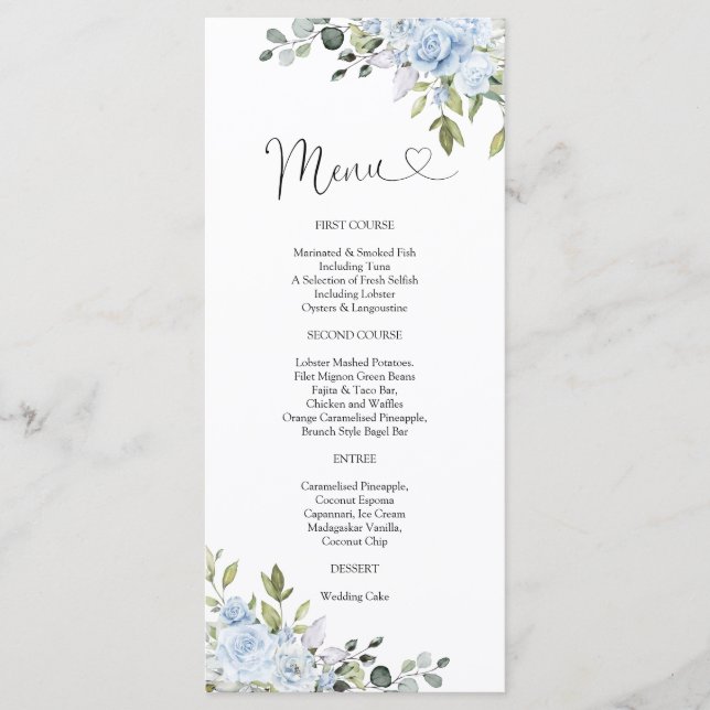 Soft Blue Botanical Wedding Menu (Frente)
