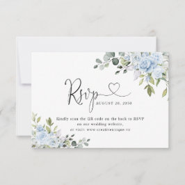 Soft Blue Botanical Wedding Website QR Code RSVP