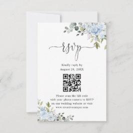 Soft Blue Botanical Wedding Website QR Code RSVP