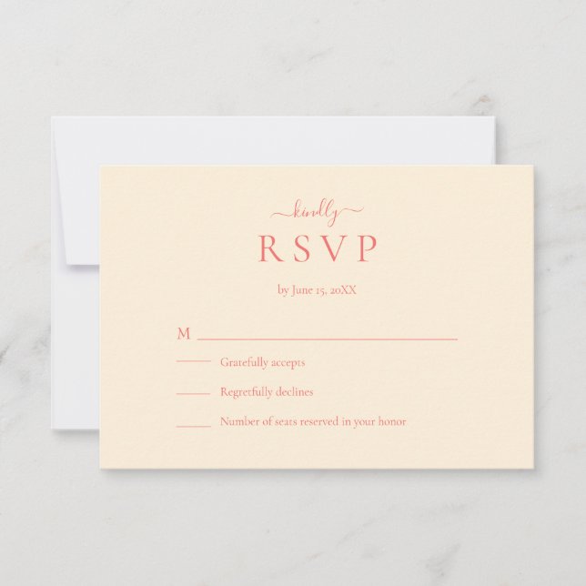 Soft Coral Modern Minimalist Wedding RSVP Card (Frente)