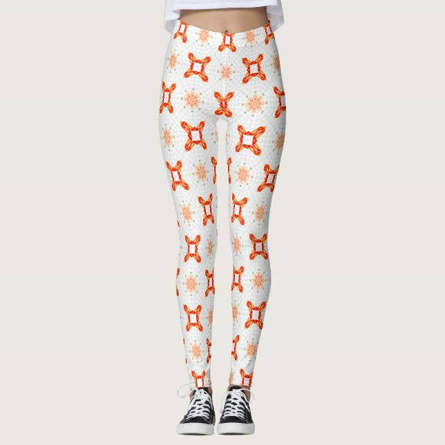 Soft Orange-Red Floral & Frame Pattern Leggings (Frente)