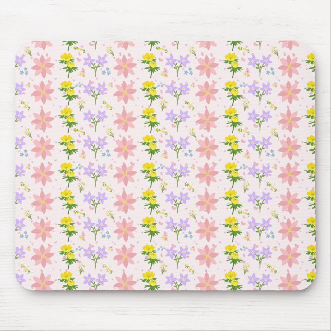 Soft Pastel Wildflower Botanical Pattern Mousepad  (Frente)