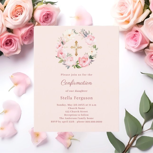 Soft pink blush florals Confirmation invitation (Criador carregado)