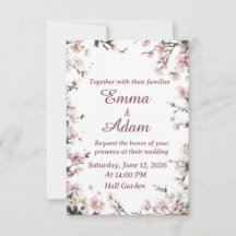 Soft Pink Cherry Blossom Floral Wedding Invitation