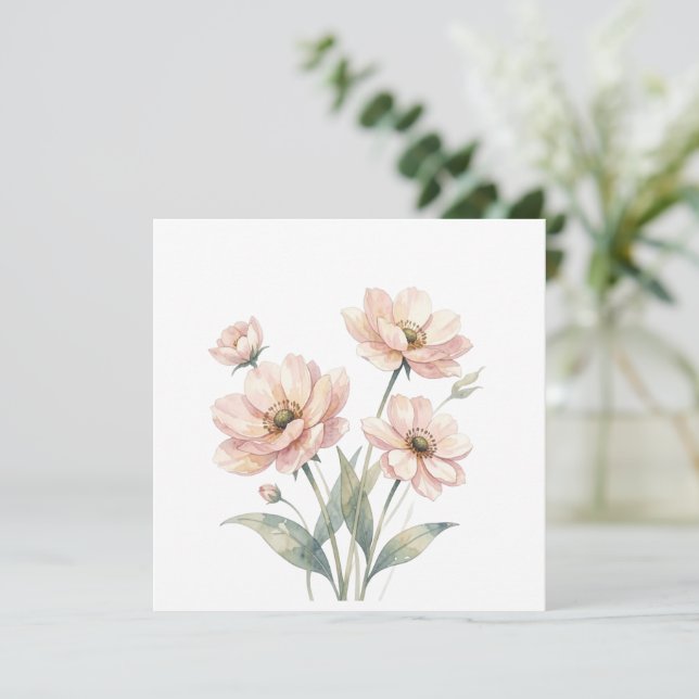 Soft Pink Floral Watercolor Bouquet Art (Em pé/Frente)
