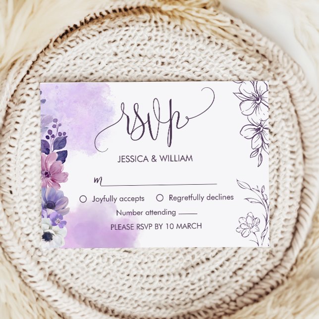 Soft Purple Floral RSVP Card (Criador carregado)