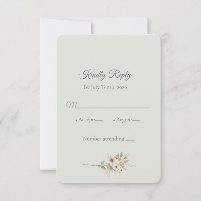 Soft Sage Botanical Wedding RSVP Card | (Frente)