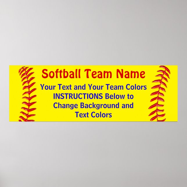 Softball personalizável Poster seu texto e cores (Frente)