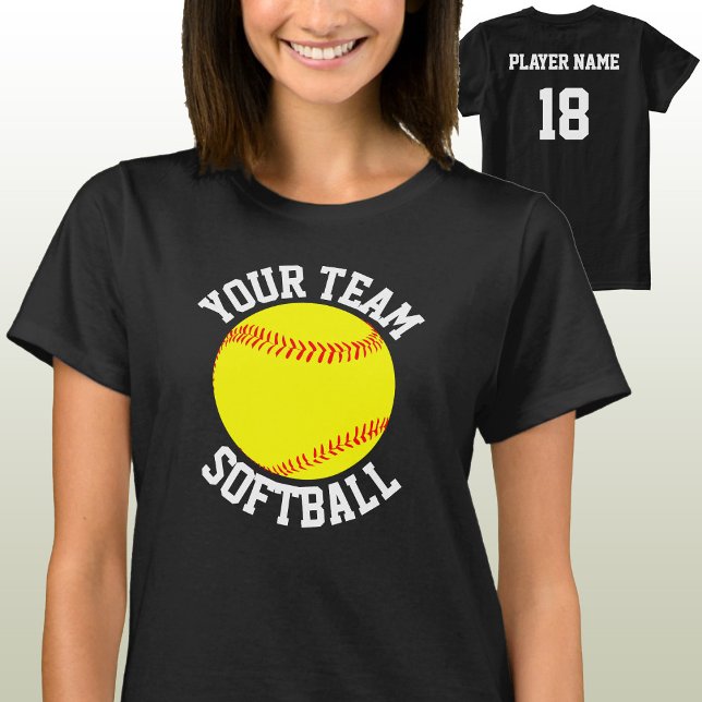 Softball Team, Player e Jersey Number T-shirt (Fastpitch softball team shirts with custom team name, player name and jersey number.)