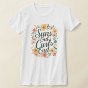 "Sóis Fora, Cachos Fora" Camiseta Gráfica Floral d
