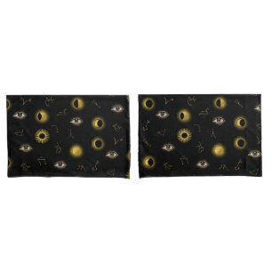 Sol Celestial Dourado Negro e Lua
