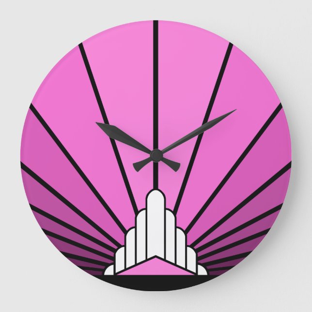 Sol de arte deco em relógio de parede rosa (Frente)