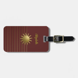 Sol de Ouro Radiante na Etiqueta de Bagagem Vermel