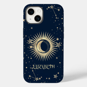 Sol Dourado Celestial E Lua Estrelas