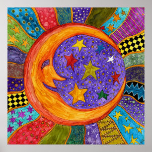 Sol, Lua e Estrelas Poster de 24" x 24"