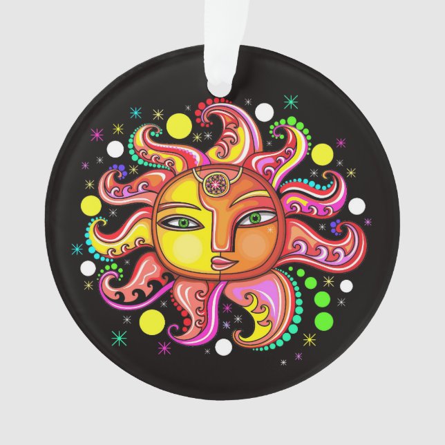 Sol Lua Estrelas Ornamento Sunface (Frente)