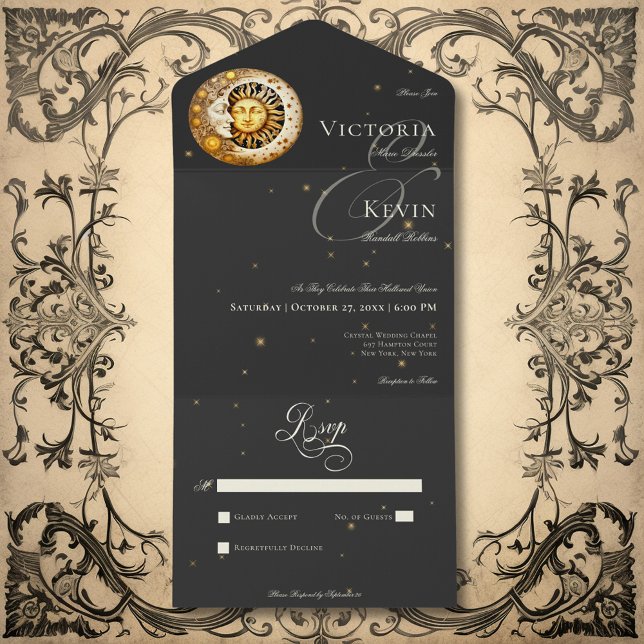 Sol Lua Vitoriano Escuro Não Janta (Dark Moody Victorian Moon Sun Stars No Dinner All In One Invitation)