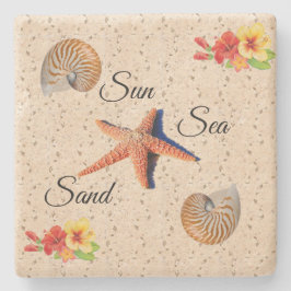 Sol, mar, porta copos de pedra