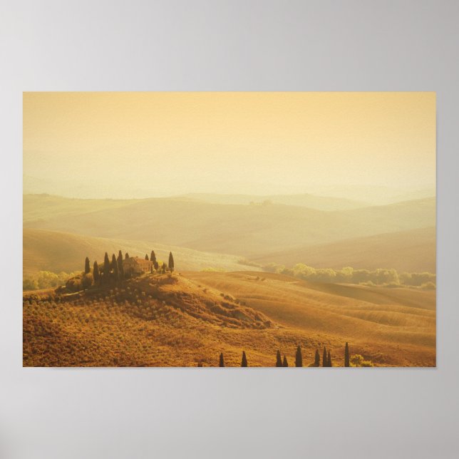 Sol sobre uma paisagem na Toscana poster (Frente)