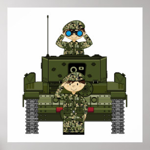 Soldados do exército britânico e poster do tanqu