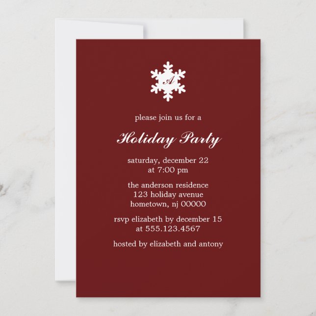 Solteiro Snowflake Monogramas Convites (Frente)