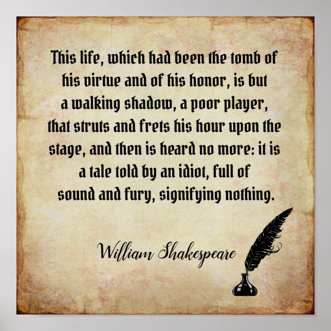 Som e Fury - impressão de aspas de Shakespeare (Frente)