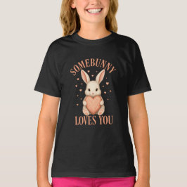 Somebunny Loves You Cute Bunny Black T-Shirt