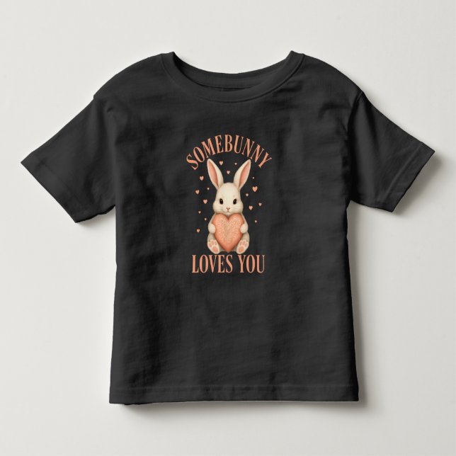Somebunny Loves You Cute Bunny Black T-Shirt (Frente)