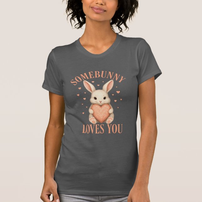 Somebunny Loves You Cute Bunny Dark Grey T-Shirt (Frente)