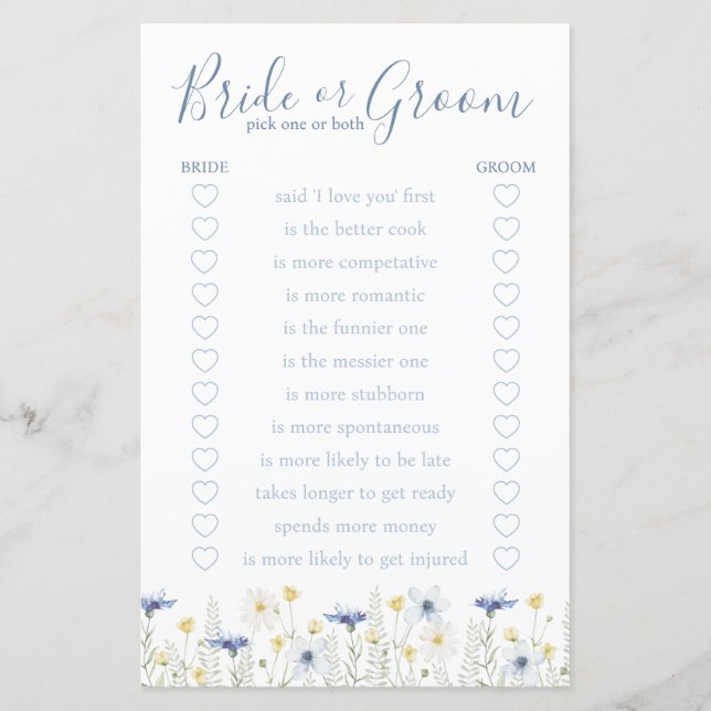 Something Blue Bride or Groom Game (Frente)