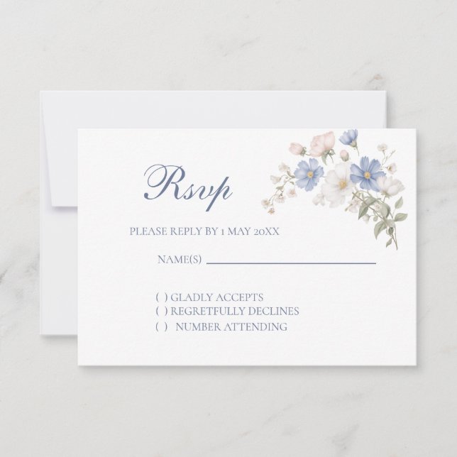 Something Blue Wedding RSVP card (Frente)