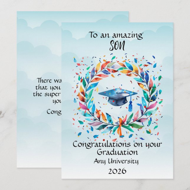 Son Graduation Cap and Rainbow Leaf Frame (Frente/Verso)