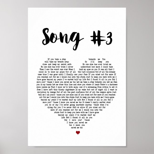 Song 3 Heart Song Lyric Wall Art Impressão (Frente)