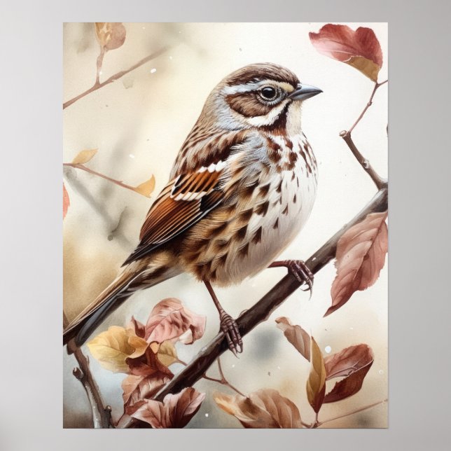 Song Sparrow Bird Art Impressão Poster (Frente)