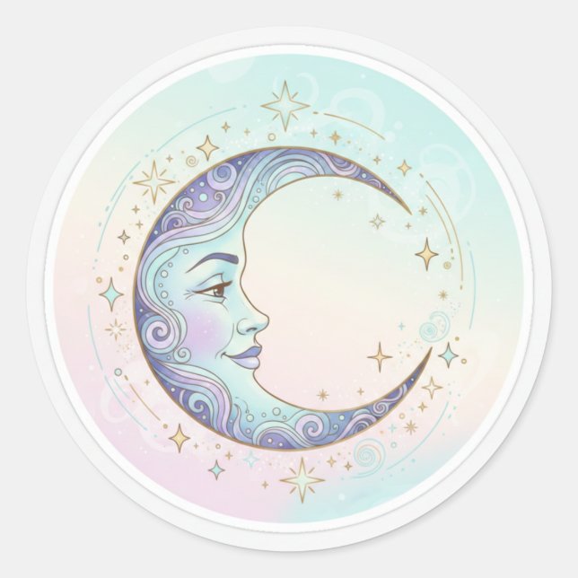 Sonhador Celestial: Adesivo da Lua Mística (Frente)