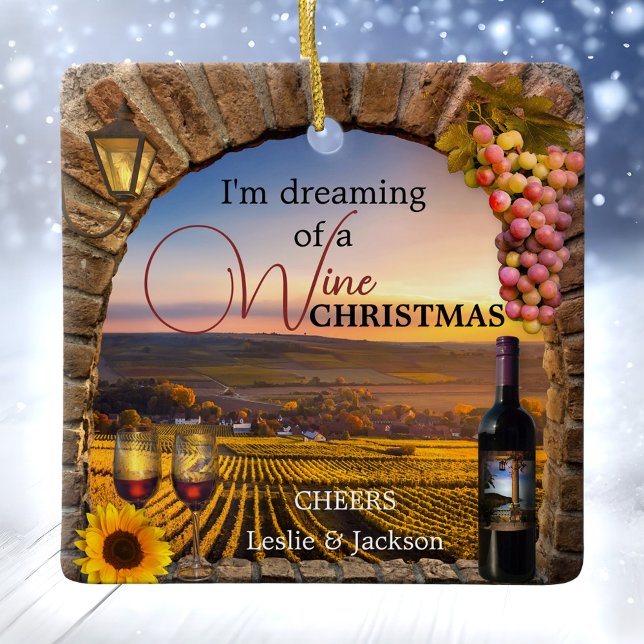 Sonhar com um Enfeites de natal de vinho (Wine themed Christmas ornament featuring a painting of a Roman arch overlooking a vineyard landscape)