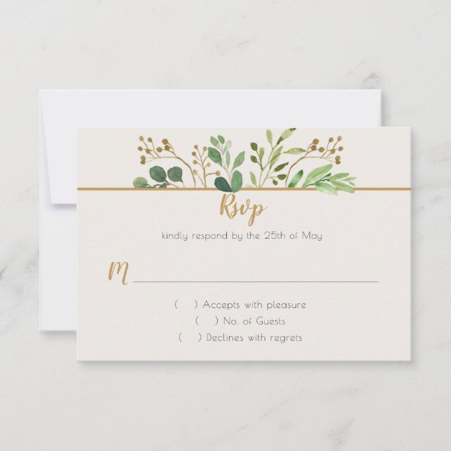 Sonho Botânico Folhagem Dourada Botões RSVP (Frente)