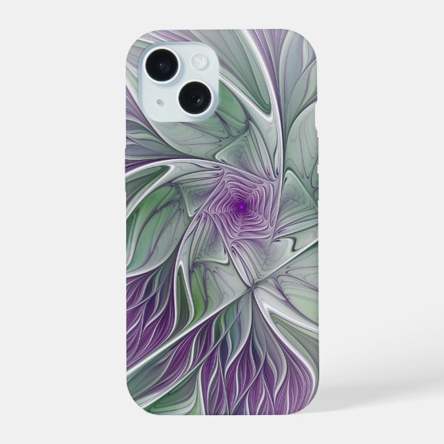 Sonho de Flor, Arte Fractal Abstrata Roxa Verde (Verso)