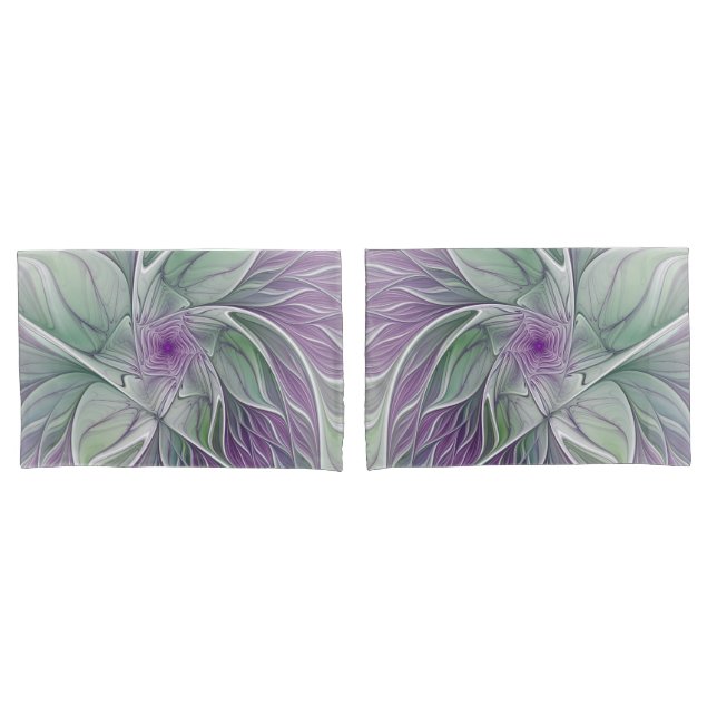 Sonho de Flor, Arte Fractal Verde Abstrato púrpura (Frente - conjunto)