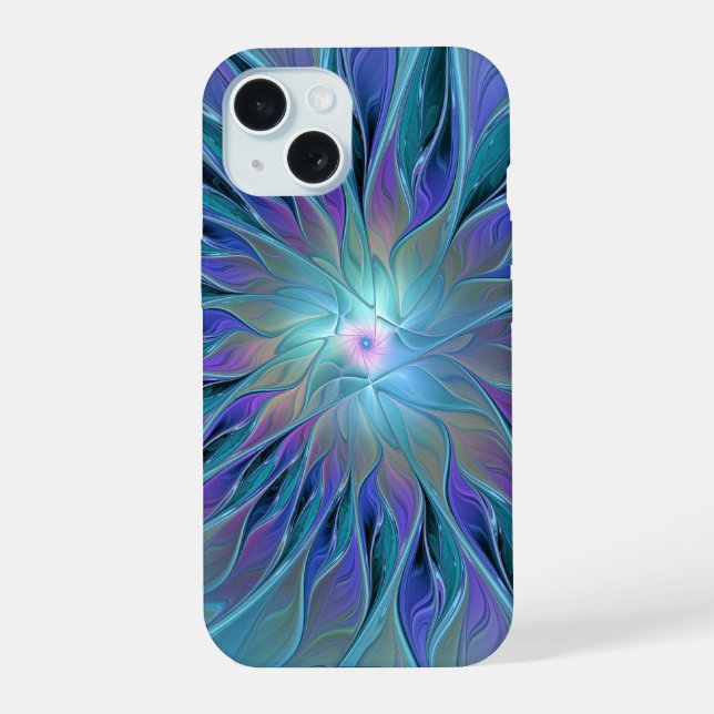 Sonho de Flor Roxa Azul Arte Fractal Abstrata (Verso)