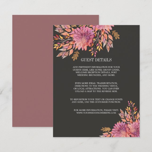 Sonho de outono | PORMENORES DO CONVITE Elegante (Frente/Verso)