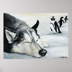 "Sonho de Penquin do Siberian Huskey" - Poster de