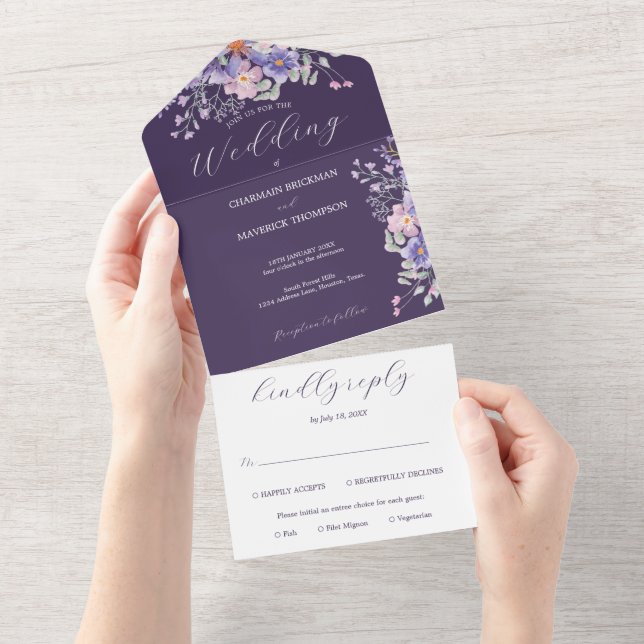 Sonhos Roxos Florais Casamento Simples (Aba destacável)